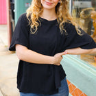 Be Bold Black Crinkle Texture Pocketed Dolman Top