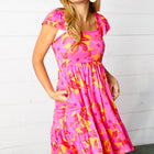 Fuchsia & Orange Tropical Floral Square Neck Dress