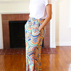 Multicolor Mandala Smocked Waist Side Slit Palazzo Pants