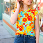 Yellow & Red Floral Flutter Sleeve Top