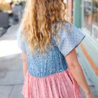 Blue & Pink Polka Dot Floral Tie Front Babydoll Top