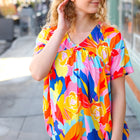 Orange & Yellow Geometric Floral V Neck Dolman Top