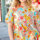 Peach & Aqua Floral Babydoll Top