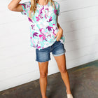 Turquoise & Purple Flat Floral Print Top