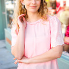 Spread Joy Blush Mock Neck Embroidered Woven Top
