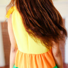 Yellow & Tangerine Tiered Shoulder Tie Crepe Top
