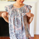 Everyday Gray & Coral Tie Dye Frilled Short Sleeve Yoke Top
