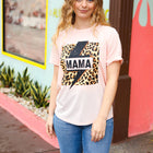 Peach "Mama" Animal Print Graphic Tee