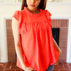 Red-Orange Mock Neck Flutter Sleeve Top (Copy)