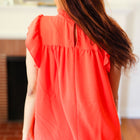 Red-Orange Mock Neck Flutter Sleeve Top (Copy)