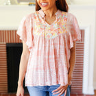 Blush Paisley Floral Yoke Tie Neck Top