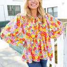 Chasing Dreams Ribbon Tie Bow Babydoll Puff Elastic Sleeve Floral Top