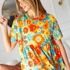 Sunflower& Red Retro Floral Swing Babydoll Top