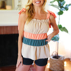 Peach Tie Knot Shoulder Detail Color Block Top
