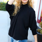 Black Smocked Three Quarter Sleeve Tie Back Top
