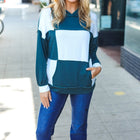 Hunter Green Color Block Outseam Stitch Terry Knit Hoodie