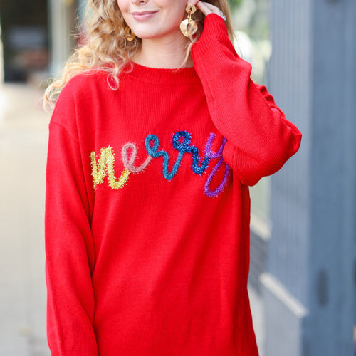 More The Merrier Red Pop Up Lurex Sweater