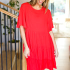 Feeling Bold Red Woven Panel Tiered Fluter Sleeve Dress