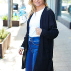 Everyday Black Striped Knit Open Cardigan