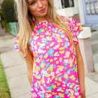 Feeling Femme in Pink Floral Print Frill Mock Neck Blouse