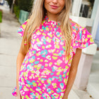Feeling Femme in Pink Floral Print Frill Mock Neck Blouse