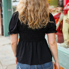 All For You Black Smocked Peplum Puff Sleeve Top