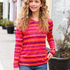 Be Bold Flame & Magenta Striped Cable Knit Print Hacci Top
