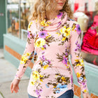 Pink Floral Cowl Neck Sweater Top