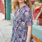 Navy Floral Paisley Front Keyhole Tunic Top