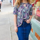 Navy Floral Paisley Front Keyhole Tunic Top