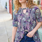 Navy Floral Paisley Front Keyhole Tunic Top