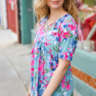 Sunny Days Light Teal Floral Criss Cross V Neck Babydoll Top