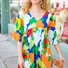 Bright Thoughts Green Floral Print V Neck Babydoll Dress