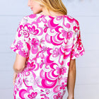 Magenta & White Geometric Floral V Neck Top