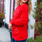 More The Merrier Red Pearl Christmas Tree Jacquard Sweater