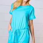Ice Blue Brushed Knit Elastic Waist Pocketed Romper