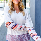 Boho Energy Taupe Stripe & Paisley Twofer Terry Top