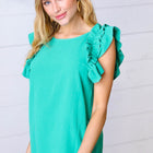 Kelly Green Double Ruffle Sleeve Crinkle Top