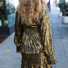 Dazzling Black Gold Foiled Smocked Fit & Flare Dress