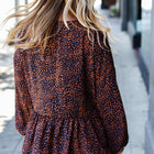 Navy & Rust Leopard Woven Babydoll Top