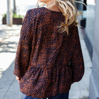 Navy & Rust Leopard Woven Babydoll Top