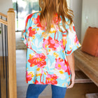 Aqua & Coral Floral V Neck Woven Top