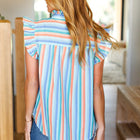 Happy Thoughts Sky Blue Striped Frill Button Down Top