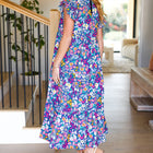 Just A Dream Navy Floral Smocked Ruffle Sleeve Maxi Dress