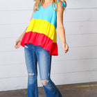 Multicolor Tiered Shoulder Tie Bow Crepe Top