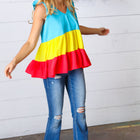 Multicolor Tiered Shoulder Tie Bow Crepe Top