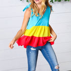 Multicolor Tiered Shoulder Tie Bow Crepe Top