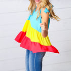 Multicolor Tiered Shoulder Tie Bow Crepe Top