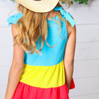 Multicolor Tiered Shoulder Tie Bow Crepe Top