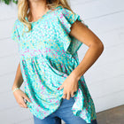 Turquoise Floral Stripe Babydoll Top